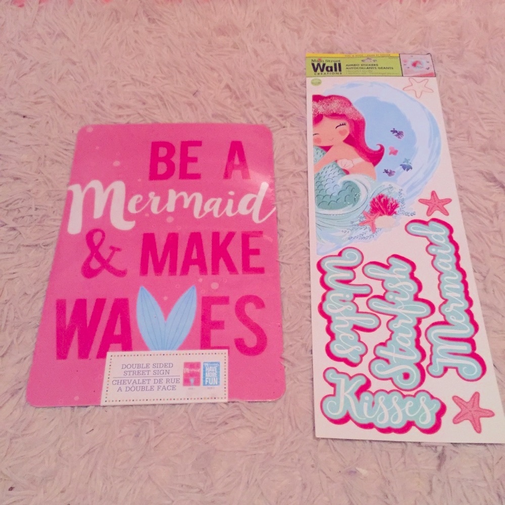 NWT Mermaid Wall Art Sticker Decal & Double Sign